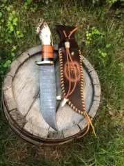 18" custom handmade Damascus steel blade Bowie knife, best men gifts with sheath