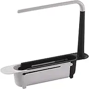 Dish Rack Over Sink - Telescopic Sink Dish Drying Rack with Tray, Sponge Holder, Adjustable Drain Basket, Black