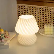 White Retro Swirl Glass Mushroom Table Lamp Usb Powered 3 Level Dimmable Bedside Accent Light Lamps