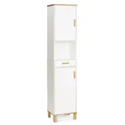 Double Door Bathroom Tall Storage Cabinet 1 Drawer Shelving Cupboard White