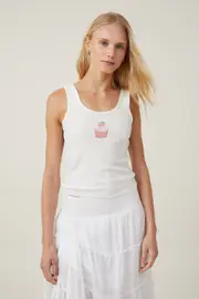 [Cotton On Women] Cotton On Women - Graphic Scoop Neck Tank - Cupcake/ coconut XS CUPCAKE/ COCONUT