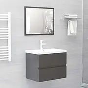 2 Piece Bathroom Furniture Set Grey Engineered Wood Modern Storage Cabinet Sink