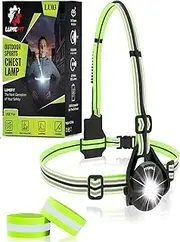 LUMEFIT Running Light for Runners - Chest LED Lamp Run Light - 90° Adjustable Beam Angle, 500 Lumen 360 Degree Reflective Band, USB Rechargeable - Front Body Torch Rear Safety Warning (Green)