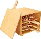 Ergonomic Bamboo Pizza Peel Rack with 4 x 12-Inch Boards - Perfect Culinary Gift