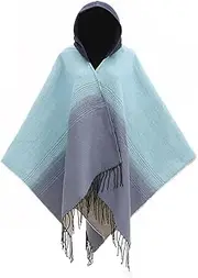[BAILEYU] Women's Hooded Shawl Cape Open Front Cloak Poncho Warm Sunscreen Cardigan Sweater for Fall Winter,Blue,One Size