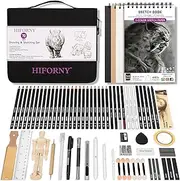 [HIFORNY] 70 Pcs Drawing Set Sketching Kit - Sketch Pencils Art Supplies for Adults Artists Kids with 3-Color Sketchbook,Graphite,Pastel,Charcoal Pencils,Blending Tools