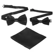 Bow Tie for Men, Adjustable Bow Ties with Pocket Square(Black, 2Size)