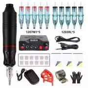 Rotary Tattoo Pen Kit Tattoo Power Supply Pedal With 10Pcs Cartridges Needles