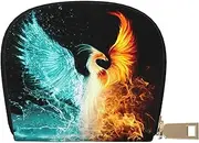 [EdWal] fire and Water Phoenix Print Card Holder Unisex Credit Card Case for Men and Women Leather Card Holder, Slim Business Card, White, One Size