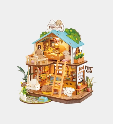 ROBOTIME Rolife Puppy's Cozy Villa Miniature DIY Dollhouse Kit DG169