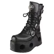 New Rock Space Metallic Neptuno Boots Unisex Black Platform Boots - 10.5 US