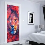 Door Stickers Lion Door Sticker Animal Wallpaper Wildlife Art Murals PVC Waterproof Self-Adhesive Home Decor Poster(Small,77x200cm)