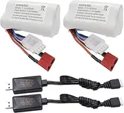 2PCS 11.1V 2000mAh 3S Lipo Battery with T Plug and USB Charging Cable Suitable for R608 2104 Remote Control Ship 210E 200E RC Car High-Speed Drift Model Toy Car Battery