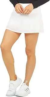 [IBKUL] Athleisure Wear Sun Protective UPF 50+ Quick Dry Solid 13" Pleated Mesh Skort w Back Pockets – 23000, Color: White - Print: Solid, Large