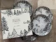 Pottery Barn S/4 ~RUSTIC FOREST~ DINNER PLATES ~CHRISTMAS~ ALPINE *2 Sets Avail*