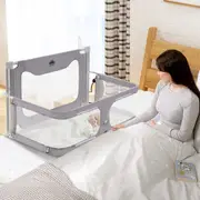 Playpals Baby Bedside Sleeper Space-Saving Bedside Cribs Bed Rail Grey