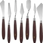 7 Pieces Painting Knife Set Spatula Palette Knife Stainless Steel Drawing Scraper Oil Painting Accessories with Wood Handle for Art Acrylic Draw Color Mixing Supplies(Redwood Color)