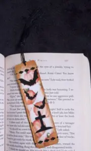 Hand-Painted Wooden Bookmark | Light Pumpkin (Graveyard Bats 1) by: scarshayla