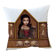 Dark Art Memento Mori Beautiful Maiden and Skeletons Cushion Cover