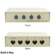 4 Way RJ45 Manual Data Switch Box Push Button Type Network Router Modem Internet