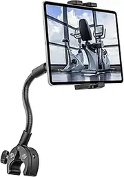 woleyi Gooseneck Treadmill Tablet Holder, Exercise Bike Handlebar Clamp for Spin Bike Peloton, Indoor Stationary Bicycle, Elliptical, Stroller for 4-12.9" iPad Pro Air Mini, Phone, Galaxy, Fire, Ebook