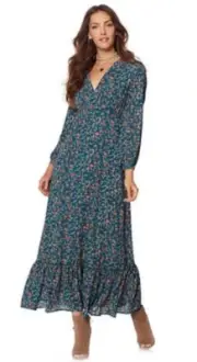 NWT Le Bellum By Hillary Scott Floral Printed Maxi Peasant Dress Size Small Boho