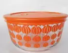 ❤️ New 2014 PYREX 4 Cup ORANGE PUMPKIN ROWS 1-Qt Storage BOWL Spooky Halloween