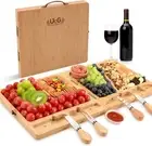 Bamboo Charcuterie Board Set - Large Folding Cheese Board with Knife Set