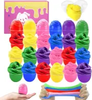 ZCOINS 24 Pcs Butter Slime in Transparent Egg Shells for Kids Party Favors, S...