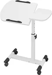 KAIGITE Laptop Table, Mobile Overbed Table with Wheels, Height Adjustable Desk, Swivel, for Home and Office, with Tray for Work Study and Reading (White)