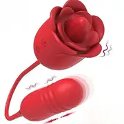 Dildo Vibrator Sex Toys for Women, Rose Adult Toys with G Spot Vibrators Nipple Clit Anal Rose Sex Toy - 9 Modes, Hands-Free Thrusting Dildos, Soft Tongue Licking, Couples Female Adult Sex Toys Games (Red)
