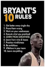 Kobe Bryant's 10 Rules - Motivational Basketball Poster Canvas Poster Wall Art Decor Print Picture Paintings for Living Room Bedroom Decoration Unframe:16x24inch(40x60cm)