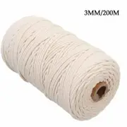 3mm/200M Macrame Rope Natural Beige Cotton Twisted Cord Artisan Hand Craft