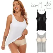 Women Comfort Tank Tops Stretch Wide Strap Camisole with Built In Bra Underwear