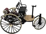 limimo 1:12 Diecast Classic Vintage Bicycle Model Toy 1886 No.1 Three-Wheeled Motor Vehicle Tricar Miniature Replica Collection Motorcycle Model(Black)