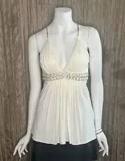 SKY Beaded Ivory Dressy Top with Gold Chain Detail, Size Medium, Never Worn