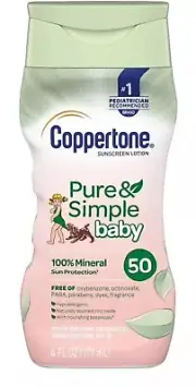 Coppertone Pure & Simple Baby Sunscreen Lotion SPF 50 - 6 FL OZ Exp 02/2024