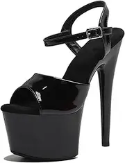 [WUXIN H&P] Women's 7 in Platform Sandal Heels With Ankle-Strap - Sexy Pole Dance High Heel Shoes for Exotic Dancers - 17 cm Stiletto