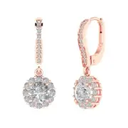 3.45ct Round Cut Halo Lever back Drop Dangle Solitaire Earrings 14k Rose Gold