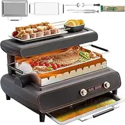 1500w Multifunctional Grill, Electric Griddle, 360° Rotation Function, Adjust Temperature & Timer, Top Heating, Environmentally Friendly, Low-Smoke Barbecue for Household BBQ Party