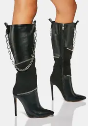 [AZALEA WANG] Adalyn Knee High Patchwork Boots