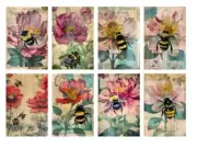 8 Bees And Flowers Tags Junk Journal Scrapbook USA Seller