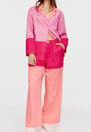 NEW PETER ALEXANDER COLOUR BLOCK PJ TOP + PANTS SET S RRP$129 COTTON SATEEN
