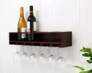 NIB Nexxt Contemporary Wall Shelf Mahogany Wood Wine Rack & Glass Storage
