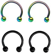 [WRITWAA] 2pair Stainless Steel Horseshoe Bar Nose of Tragus Earrings Rainbow and Black Suitable for Nose Cartilage and Lip Piercings