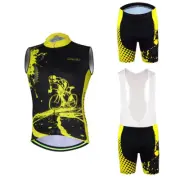 Men's Sleevless Cycling Jersey Vest Padded (Bib) Shorts Kit Black Yellow S-5XL