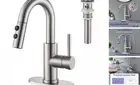 Bathroom Sink Faucet with Pull Down Sprayer, Brushed Nickel Single Handle Pull