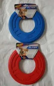 2 Nerf Dog 10" Atomic Flyer Frisbee Dog Toy Red & Blue Bundle Chew Play
