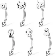 [BodyAce] 16G Halloween Eyebrow Bars, Goth Spider Tragus Rings Skull Cartilage Helix Earrings, 316L Stainless Steel Labret Stud Curved Rook Piercing Jewellery