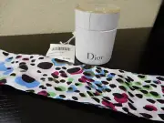 DIOR pale blue Leopard MITZAH skinny 2-sided Silk scarf NWT in BOX Authentc $200